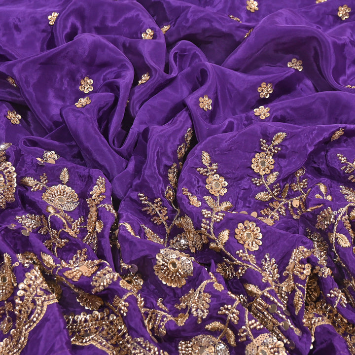 Dyed Crepe Moti Sequin Embroidered Fabric 54" | Floral Designer Fabric | VI3435C-2