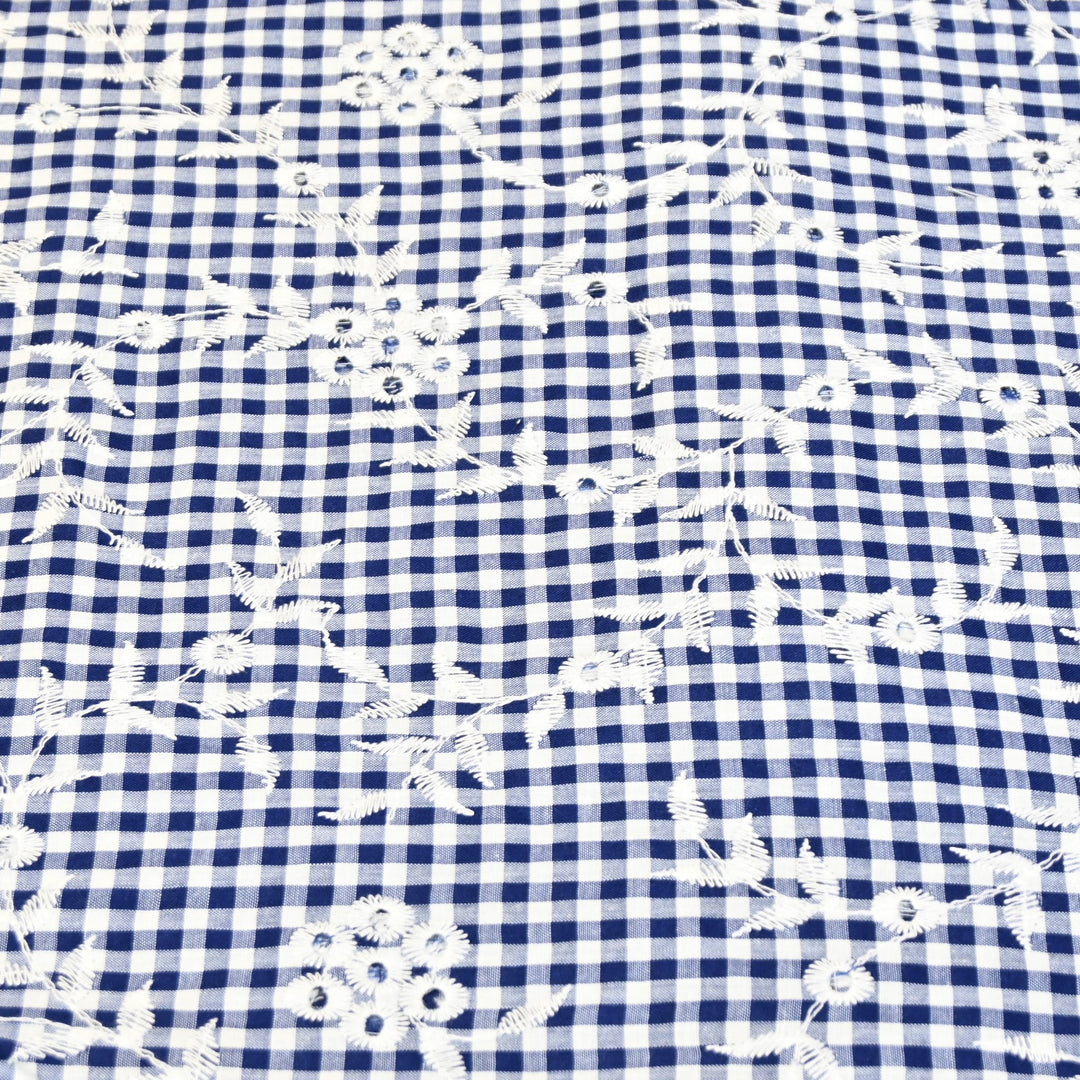 Cotton Cutwork Embroidery Fabric – Checked Pattern Designer Cotton Fabric-MJF7126-1