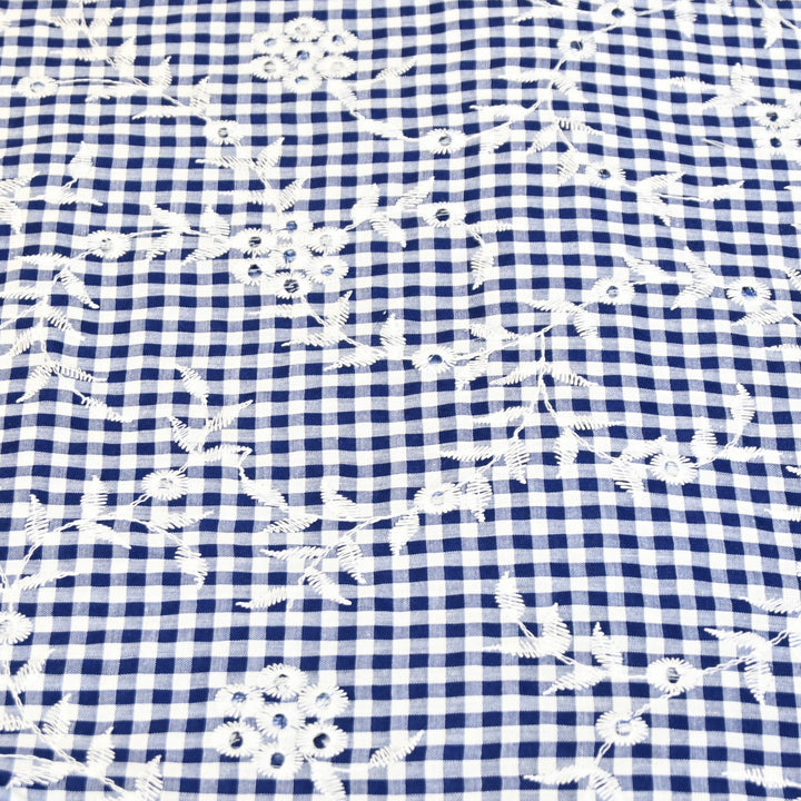 Cotton Cutwork Embroidery Fabric – Checked Pattern Designer Cotton Fabric-MJF7126-1