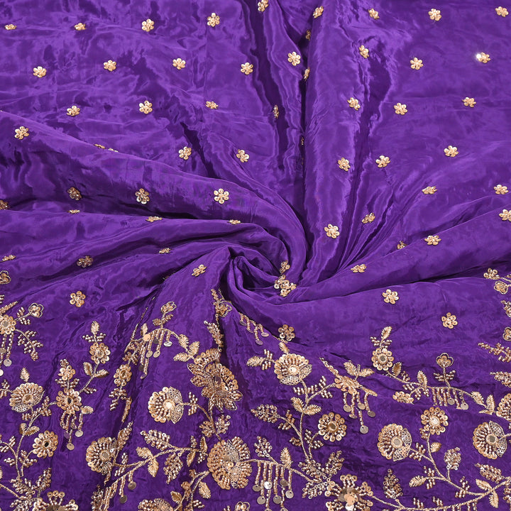 Dyed Crepe Moti Sequin Embroidered Fabric 54" | Floral Designer Fabric | VI3435C-2