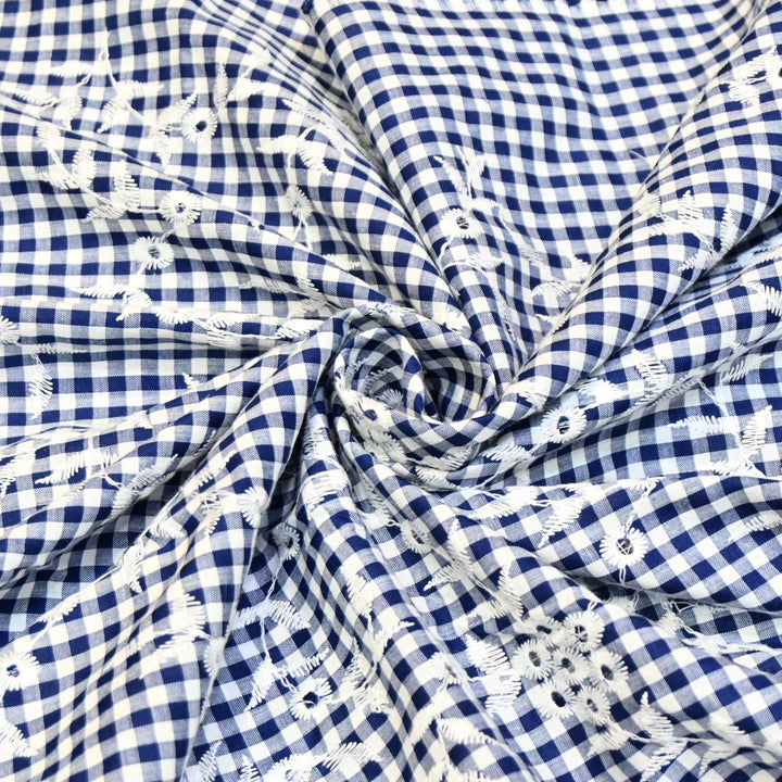 Cotton Cutwork Embroidery Fabric – Checked Pattern Designer Cotton Fabric-MJF7126-1