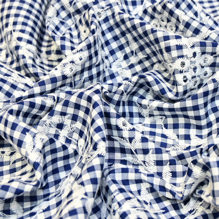 Cotton Cutwork Embroidery Fabric – Checked Pattern Designer Cotton Fabric-MJF7126-1