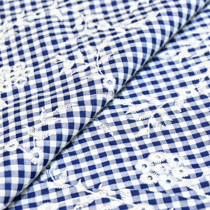 Cotton Cutwork Embroidery Fabric – Checked Pattern Designer Cotton Fabric-MJF7126-1