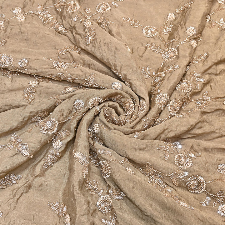 Beige Color Chinon Fabric with Heavy Cut Dana, Pearl & Sequins Embroidery – Designer Fabric- V2511C-5