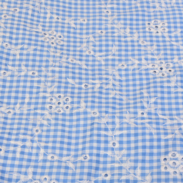 Cotton Cutwork Embroidery Fabric – Checked Pattern Designer Cotton Fabric-MJF7126-4