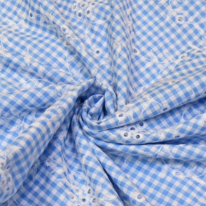 Cotton Cutwork Embroidery Fabric – Checked Pattern Designer Cotton Fabric-MJF7126-4