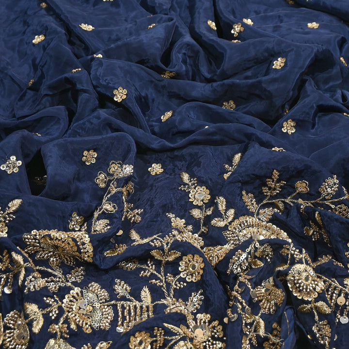 Dyed Crepe Moti Sequin Embroidered Fabric 54" | Floral Designer Fabric | VI3435C-3
