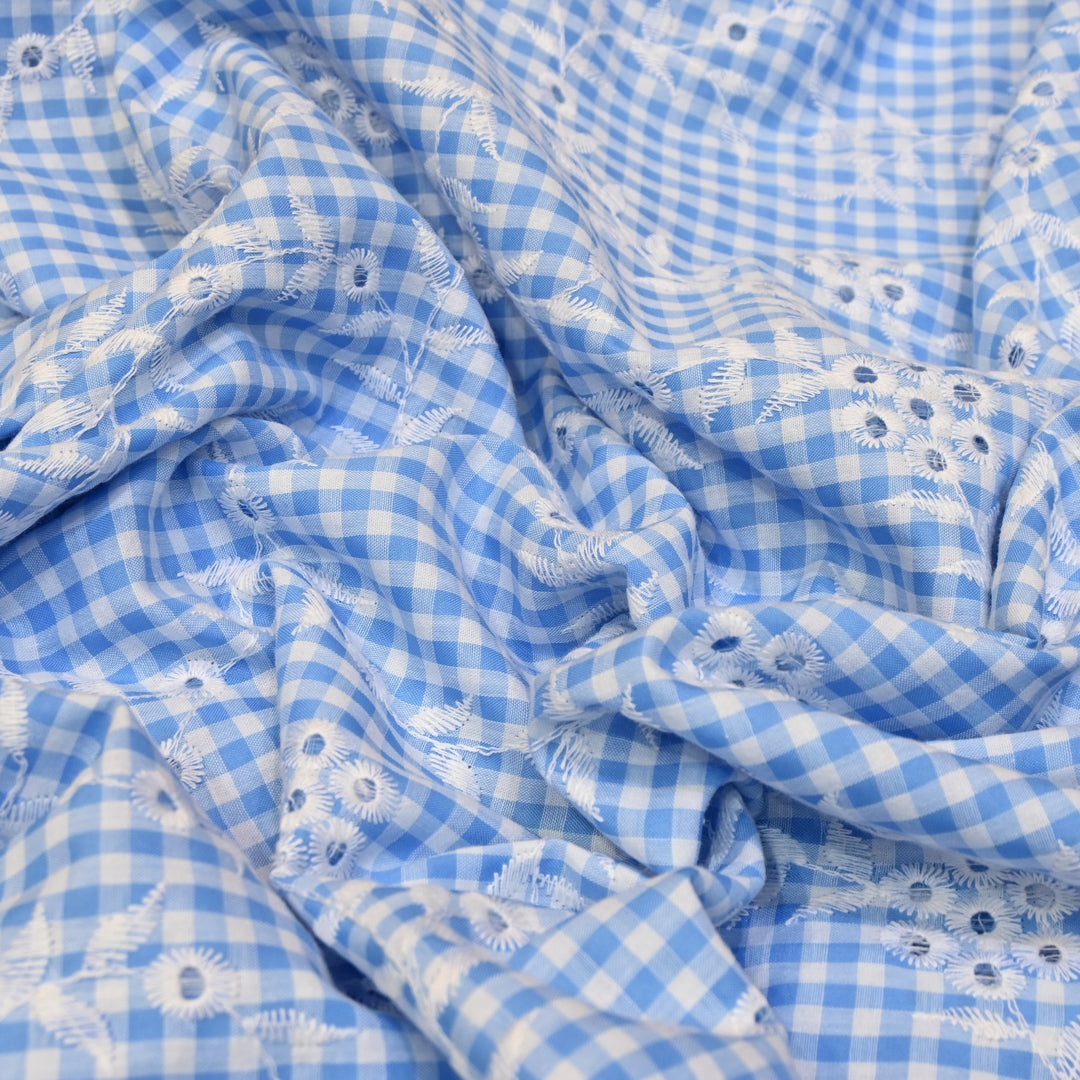 Cotton Cutwork Embroidery Fabric – Checked Pattern Designer Cotton Fabric-MJF7126-4