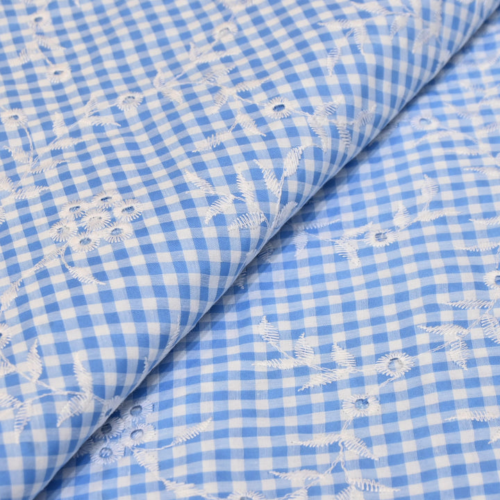 Cotton Cutwork Embroidery Fabric – Checked Pattern Designer Cotton Fabric-MJF7126-4