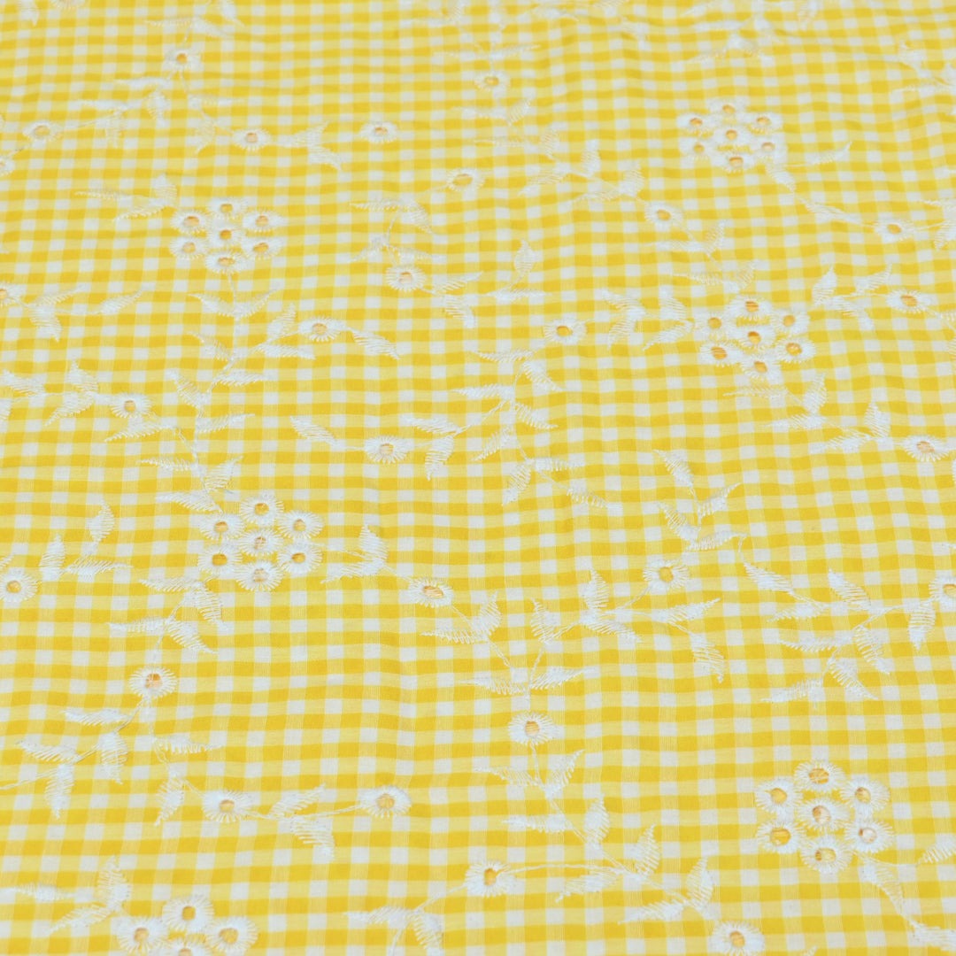 Cotton Cutwork Embroidery Fabric – Checked Pattern Designer Cotton Fabric-MJF7126-3