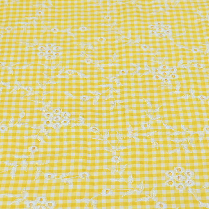 Cotton Cutwork Embroidery Fabric – Checked Pattern Designer Cotton Fabric-MJF7126-3