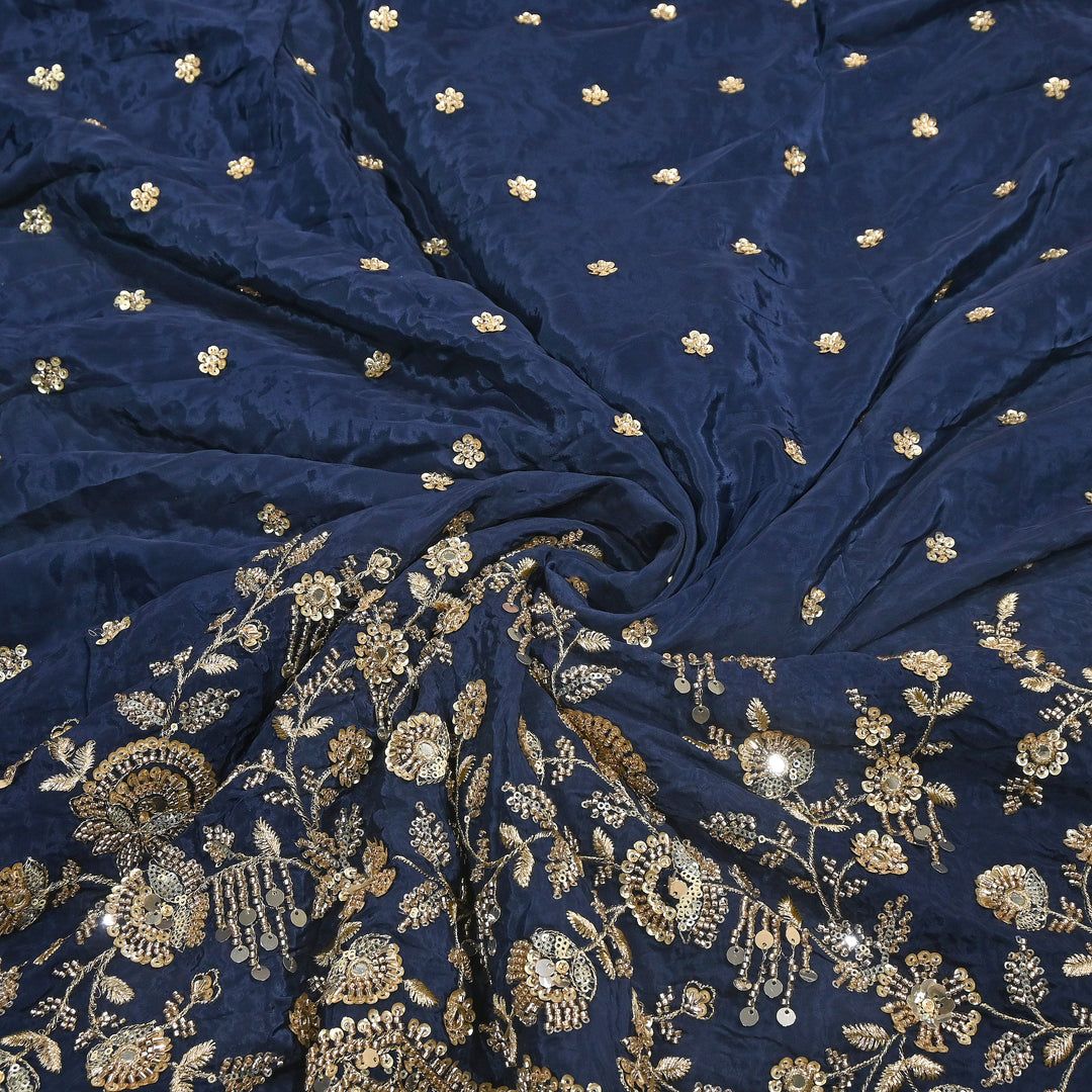 Dyed Crepe Moti Sequin Embroidered Fabric 54" | Floral Designer Fabric | VI3435C-3