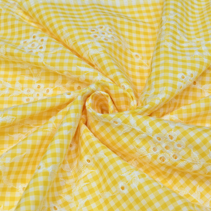 Cotton Cutwork Embroidery Fabric – Checked Pattern Designer Cotton Fabric-MJF7126-3
