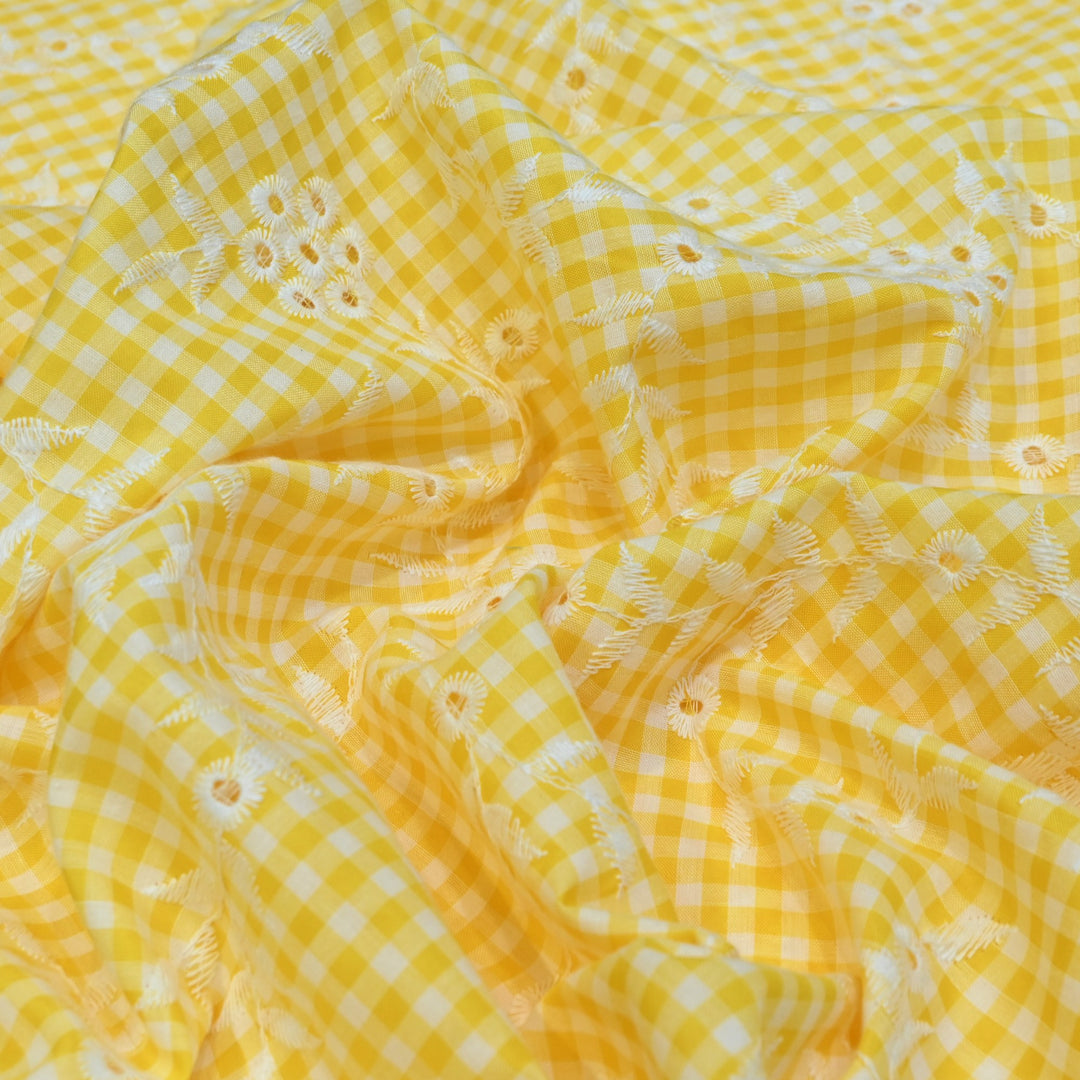 Cotton Cutwork Embroidery Fabric – Checked Pattern Designer Cotton Fabric-MJF7126-3