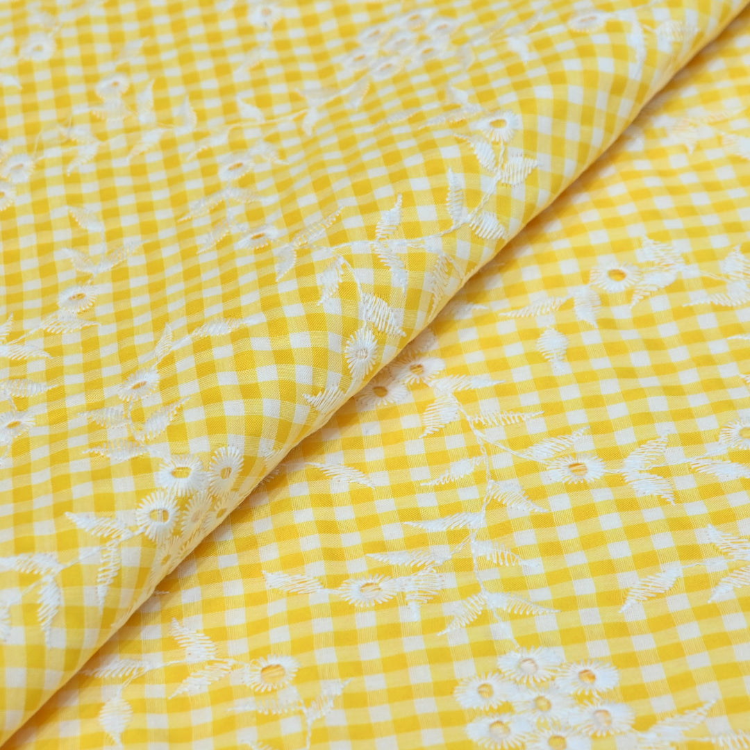 Cotton Cutwork Embroidery Fabric – Checked Pattern Designer Cotton Fabric-MJF7126-3