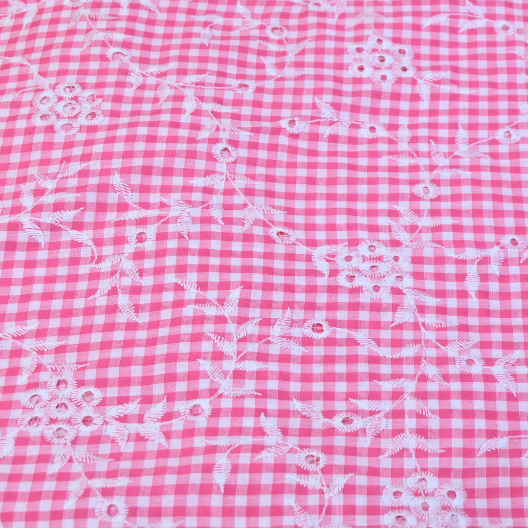 Cotton Cutwork Embroidery Fabric – Checked Pattern Designer Cotton Fabric-MJF7126-5