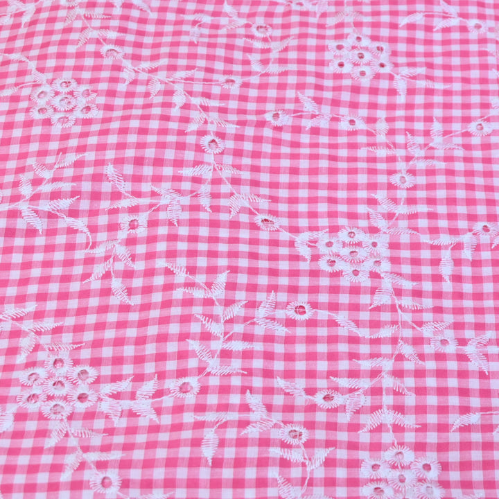 Cotton Cutwork Embroidery Fabric – Checked Pattern Designer Cotton Fabric-MJF7126-5