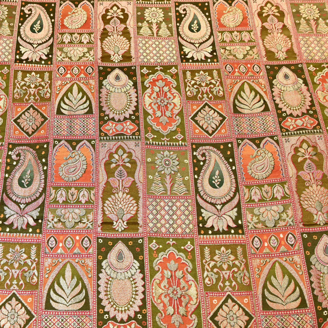 Luxury Gajji Satin Position Print Zari Jacquard Fabric 44" – Premium Designer Fabric- C11322-1