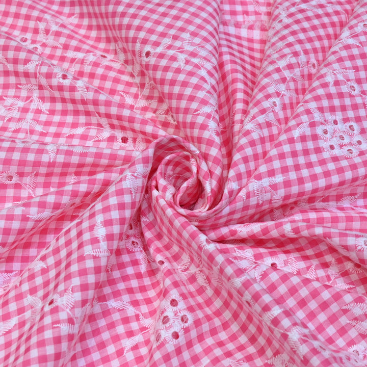 Cotton Cutwork Embroidery Fabric – Checked Pattern Designer Cotton Fabric-MJF7126-5