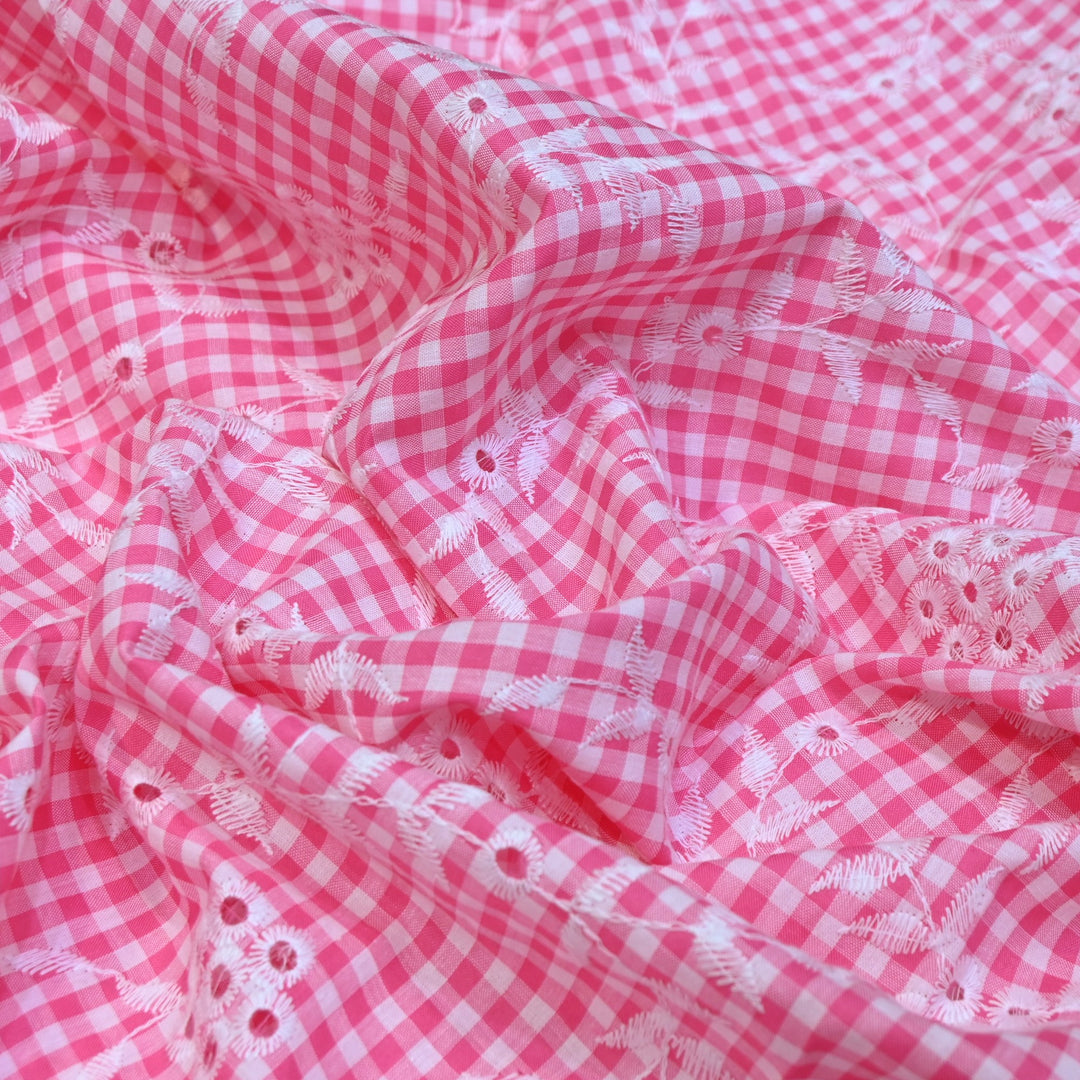 Cotton Cutwork Embroidery Fabric – Checked Pattern Designer Cotton Fabric-MJF7126-5