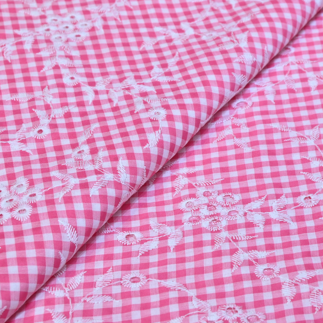 Cotton Cutwork Embroidery Fabric – Checked Pattern Designer Cotton Fabric-MJF7126-5