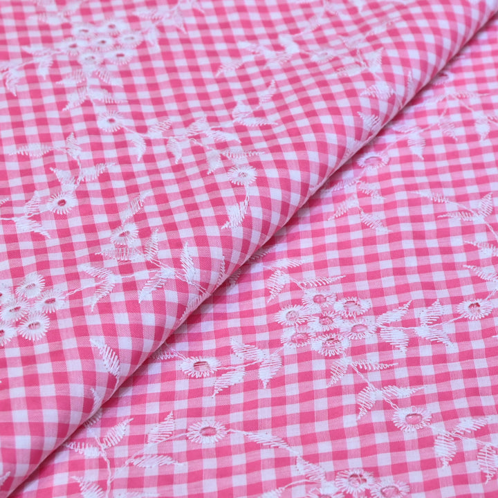 Cotton Cutwork Embroidery Fabric – Checked Pattern Designer Cotton Fabric-MJF7126-5