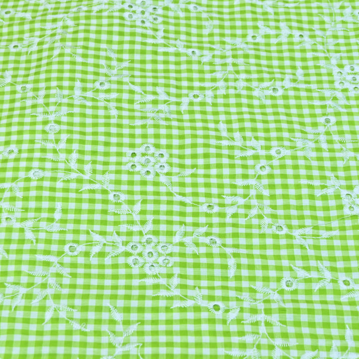 Cotton Cutwork Embroidery Fabric – Checked Pattern Designer Cotton Fabric-MJF7126-6