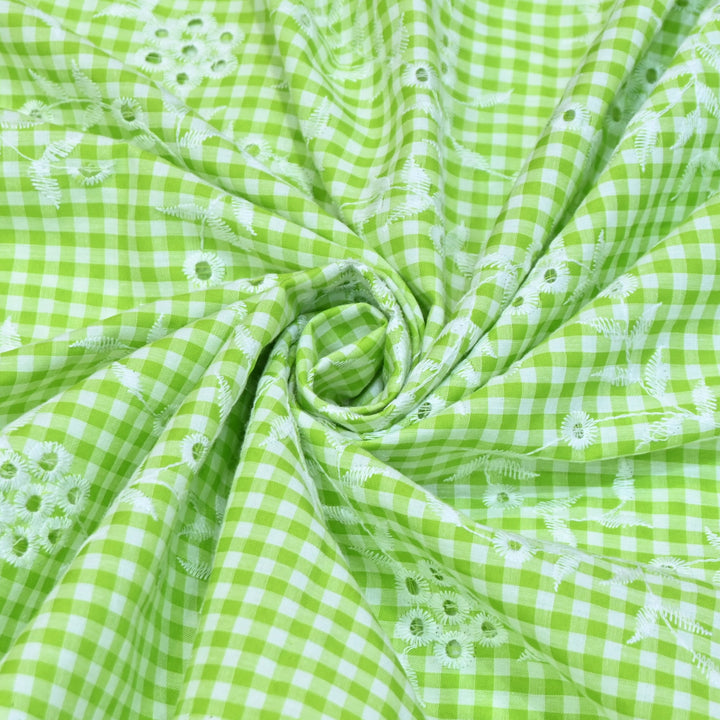 Cotton Cutwork Embroidery Fabric – Checked Pattern Designer Cotton Fabric-MJF7126-6