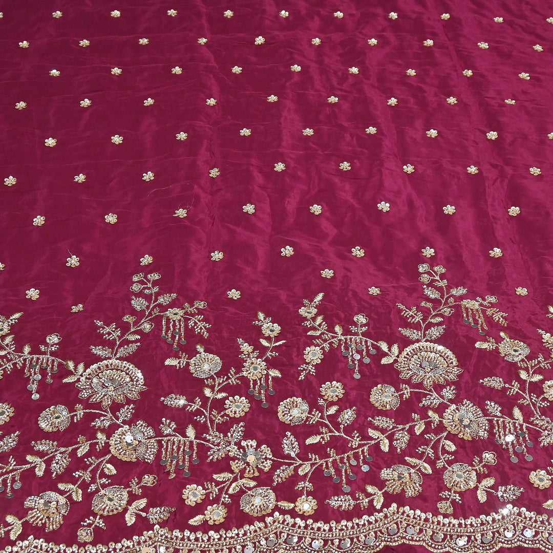 Dyed Crepe Moti Sequin Embroidered Fabric 54" | Floral Designer Fabric | VI3435C-4