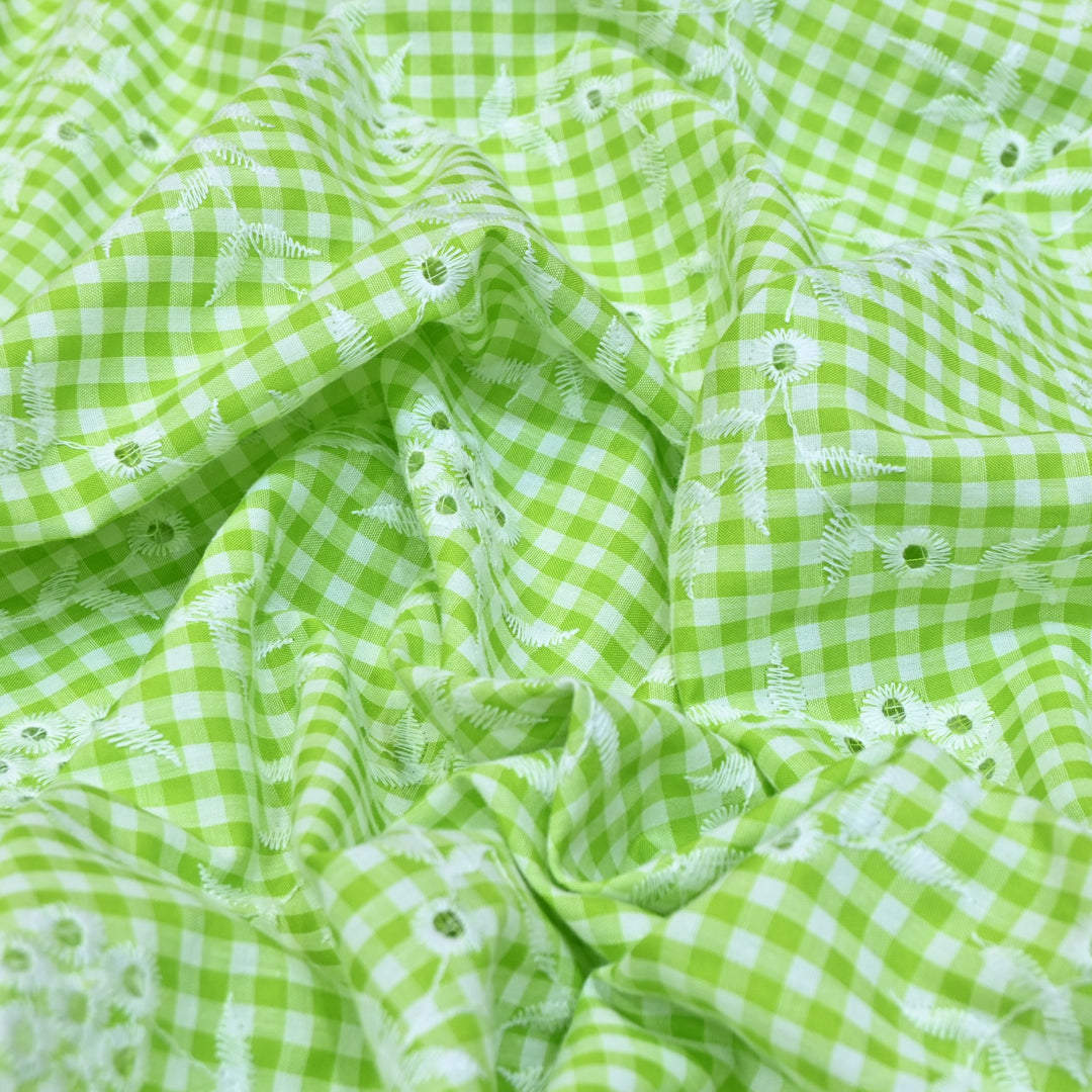 Cotton Cutwork Embroidery Fabric – Checked Pattern Designer Cotton Fabric-MJF7126-6