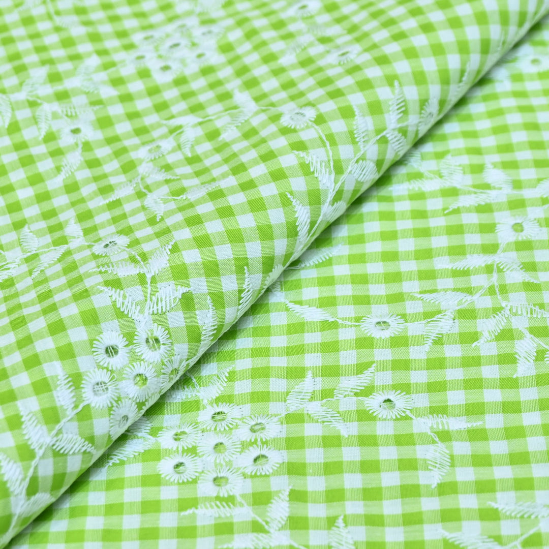 Cotton Cutwork Embroidery Fabric – Checked Pattern Designer Cotton Fabric-MJF7126-6