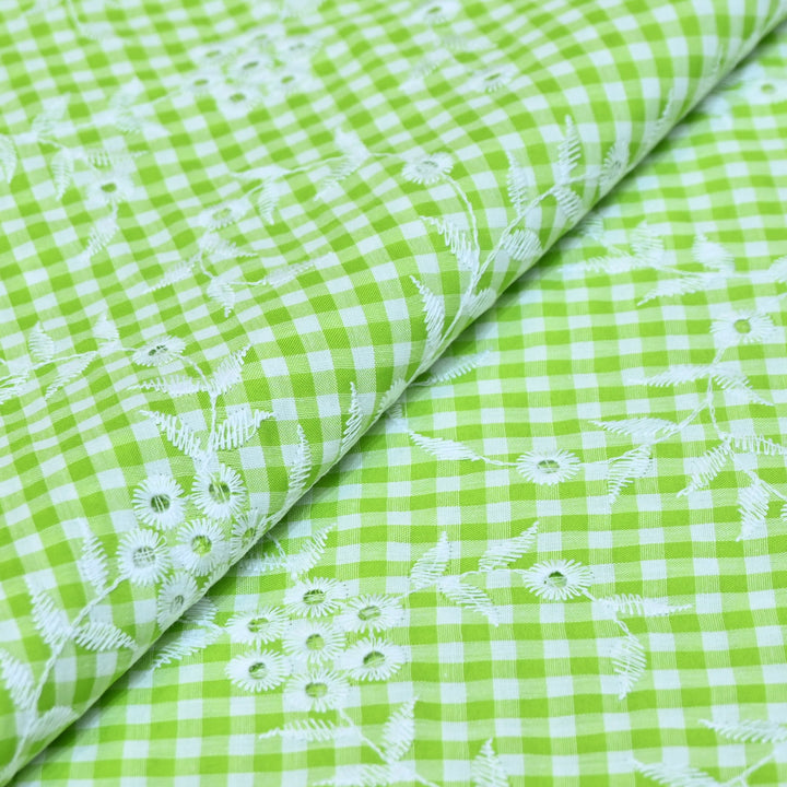 Cotton Cutwork Embroidery Fabric – Checked Pattern Designer Cotton Fabric-MJF7126-6