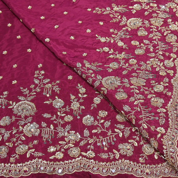 Dyed Crepe Moti Sequin Embroidered Fabric 54" | Floral Designer Fabric | VI3435C-4