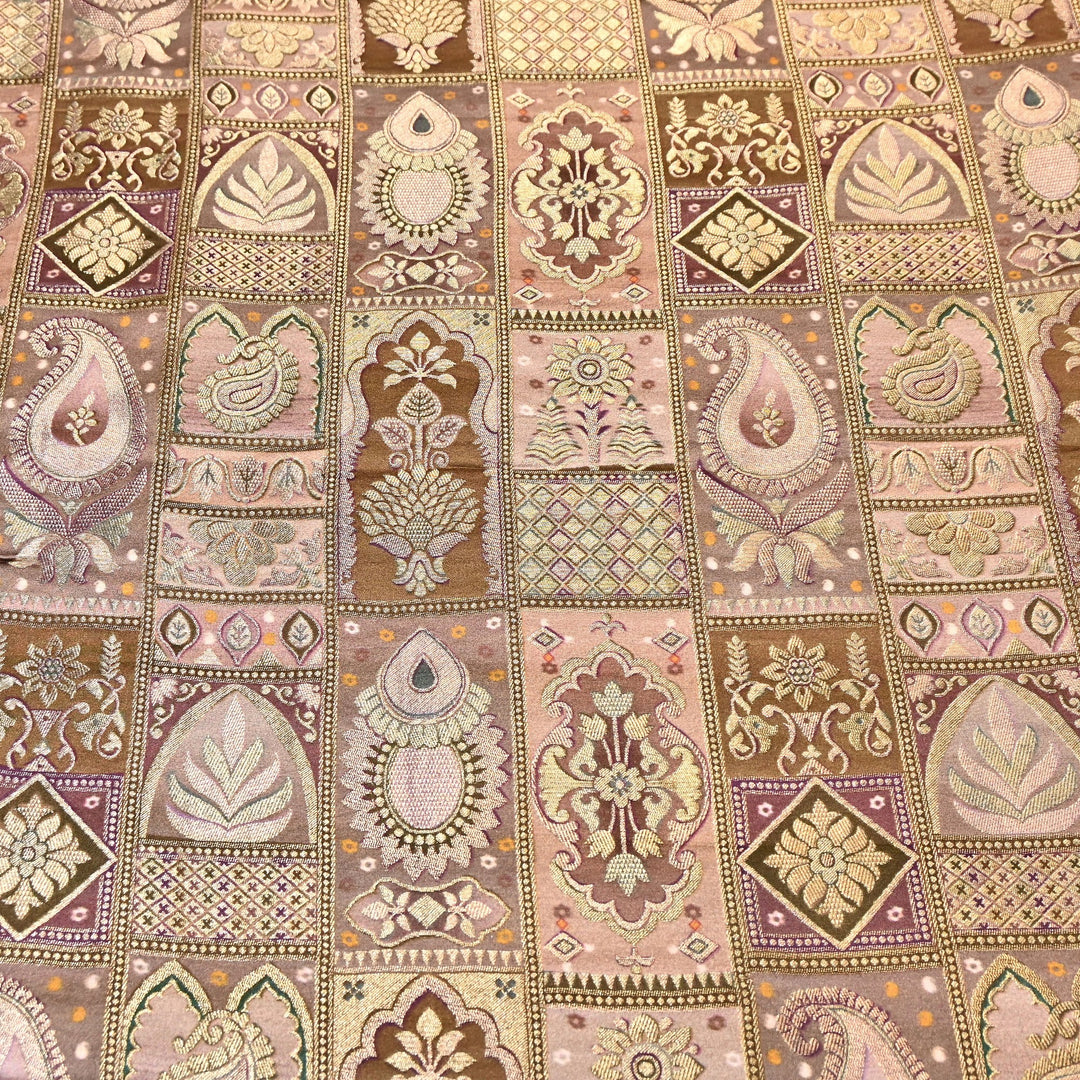 Luxury Gajji Satin Position Print Zari Jacquard Fabric 44" – Premium Designer Fabric- C11322-4
