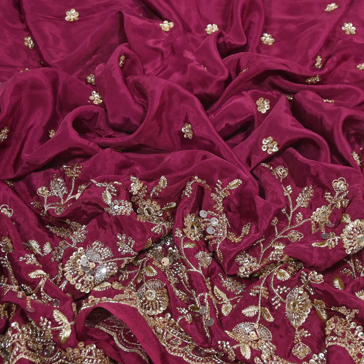 Dyed Crepe Moti Sequin Embroidered Fabric 54" | Floral Designer Fabric | VI3435C-4