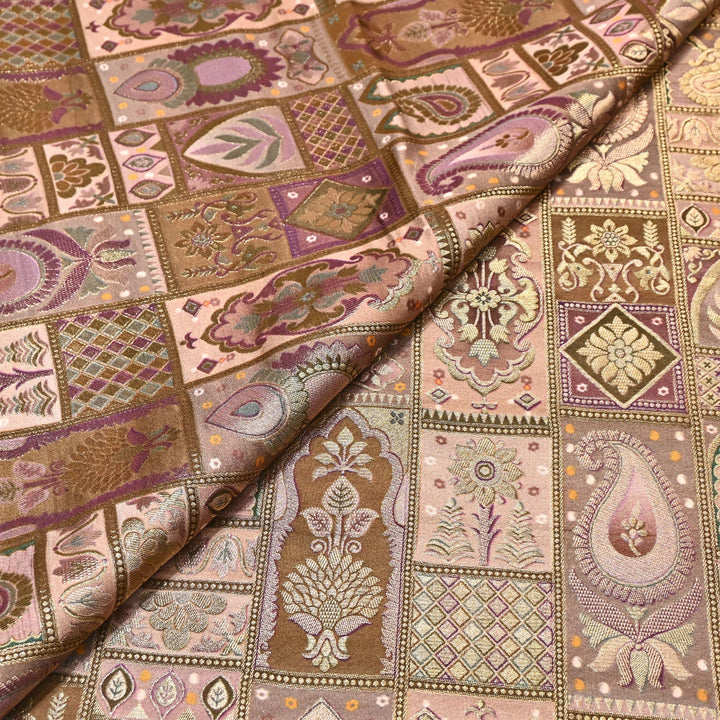Luxury Gajji Satin Position Print Zari Jacquard Fabric 44" – Premium Designer Fabric- C11322-4
