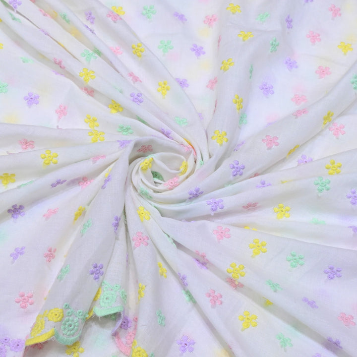 Dyeable Cotton Chikan Booti Embroidery Fabric – Soft Lightweight Ethnic Fabric-MJF946-1