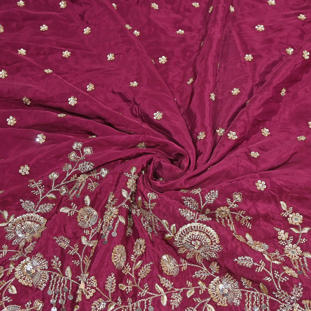 Dyed Crepe Moti Sequin Embroidered Fabric 54" | Floral Designer Fabric | VI3435C-4
