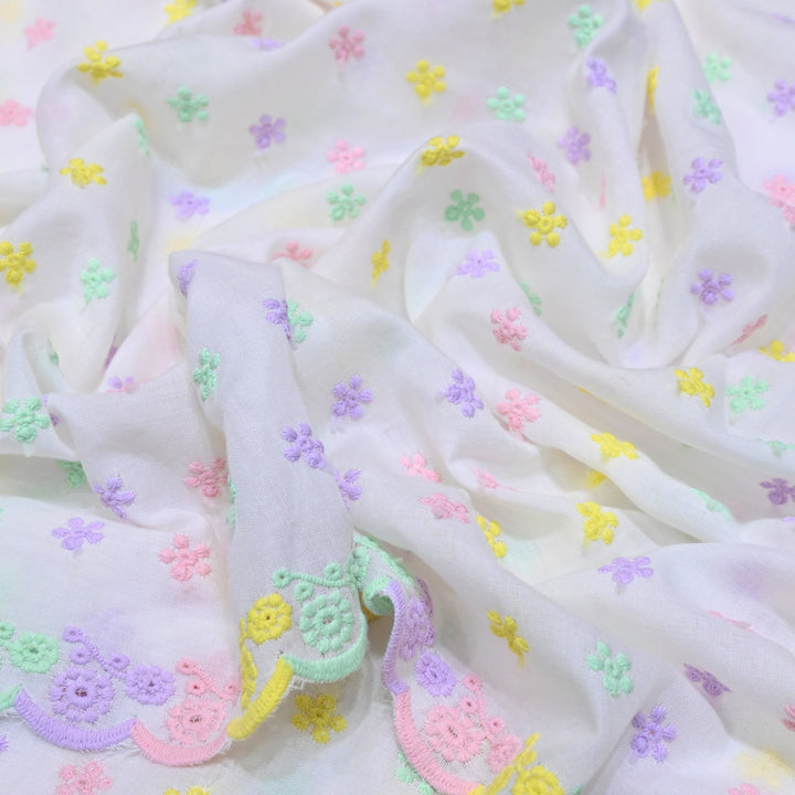 Dyeable Cotton Chikan Booti Embroidery Fabric – Soft Lightweight Ethnic Fabric-MJF946-1