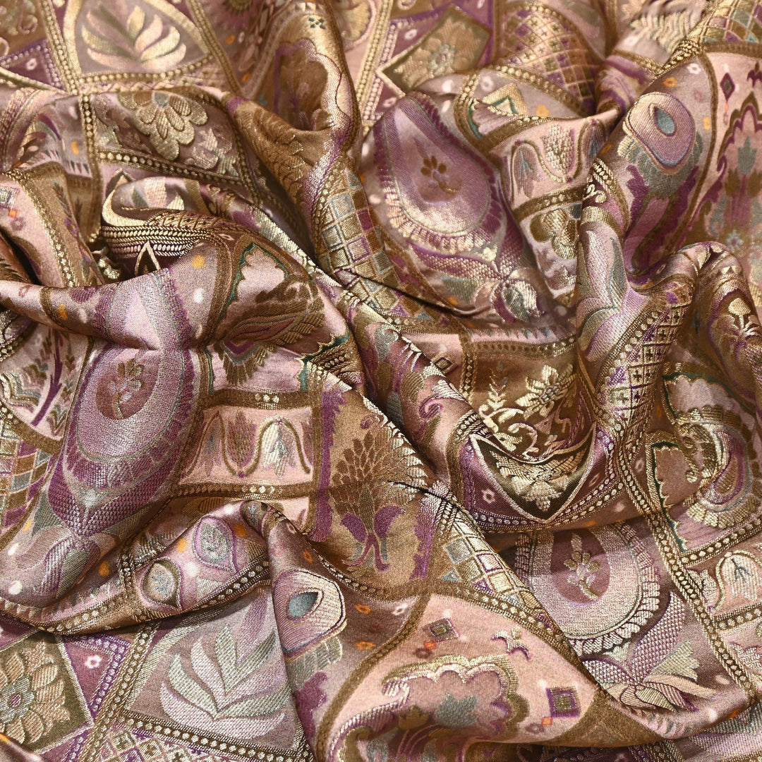 Luxury Gajji Satin Position Print Zari Jacquard Fabric 44" – Premium Designer Fabric- C11322-4