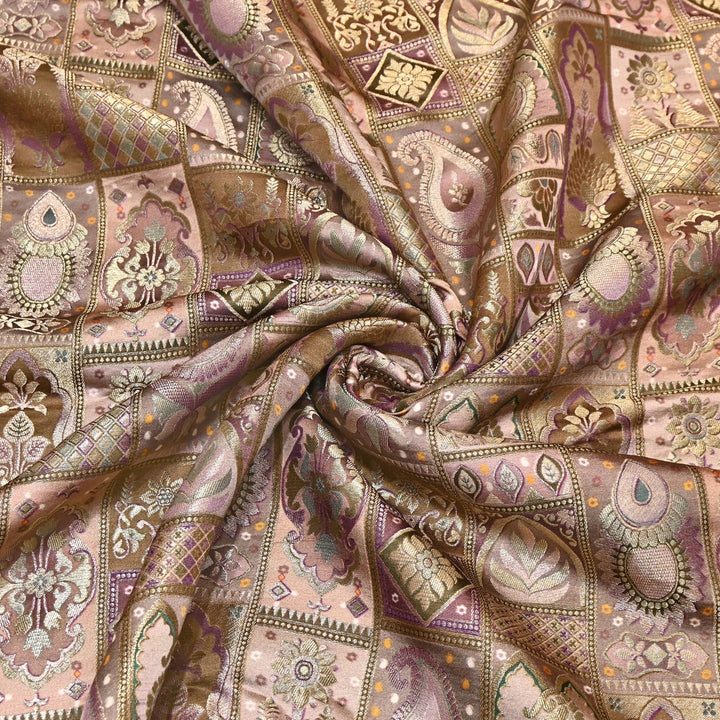 Luxury Gajji Satin Position Print Zari Jacquard Fabric 44" – Premium Designer Fabric- C11322-4