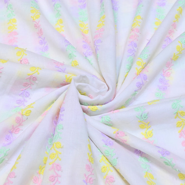 Dyeable Cotton Chikan Booti Embroidery Fabric – Soft Lightweight Ethnic Fabric-MJF946-2