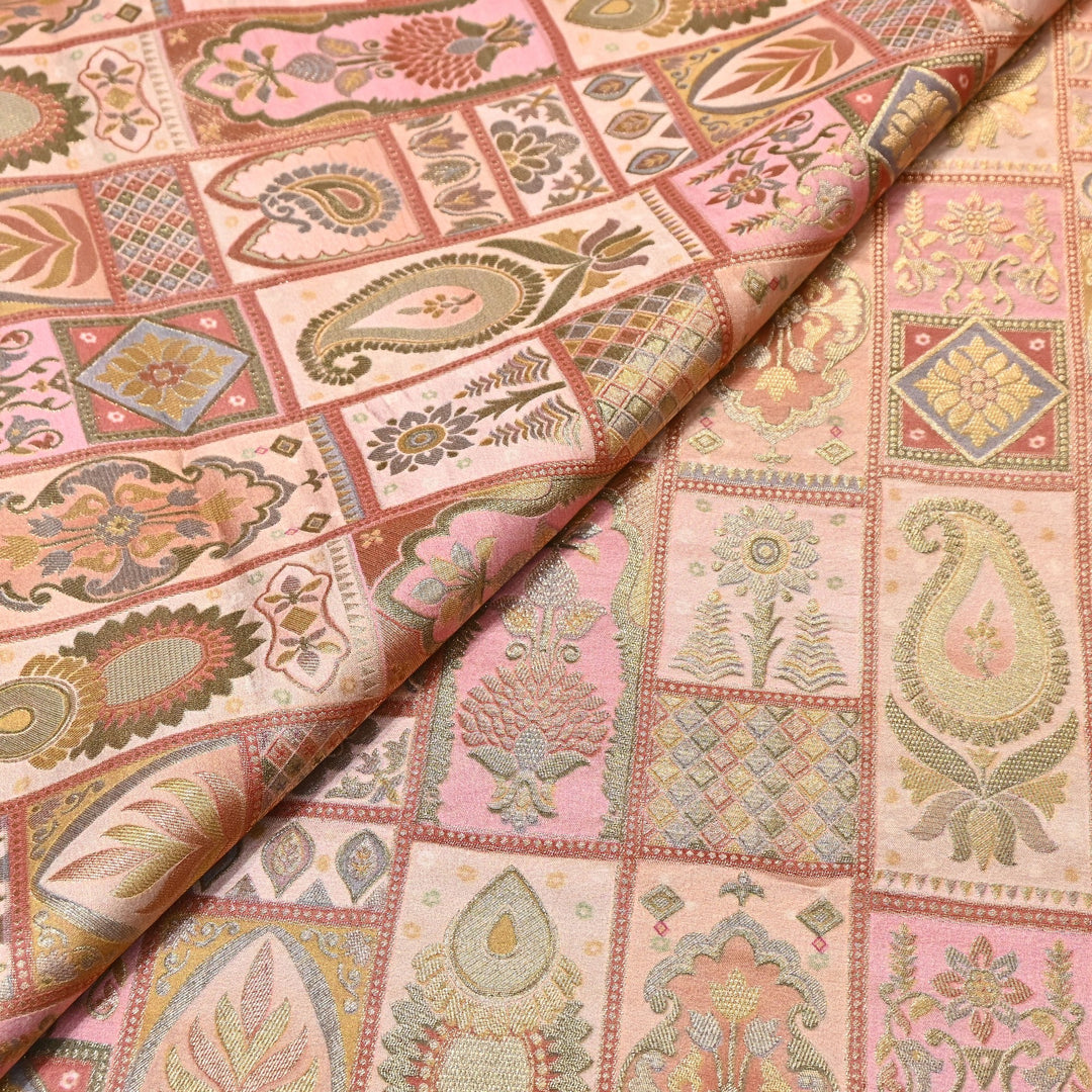 Luxury Gajji Satin Position Print Zari Jacquard Fabric 44" – Premium Designer Fabric- C11322-2
