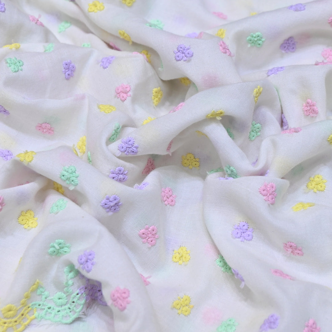 Dyeable Cotton Chikan Booti Embroidery Fabric – Soft Lightweight Ethnic Fabric-MJF946-3