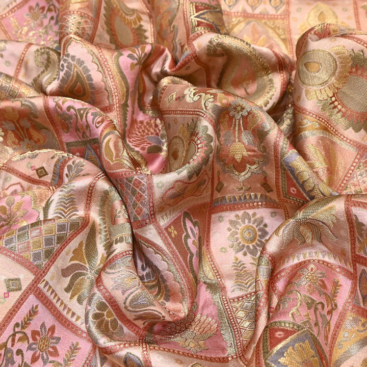 Luxury Gajji Satin Position Print Zari Jacquard Fabric 44" – Premium Designer Fabric- C11322-2