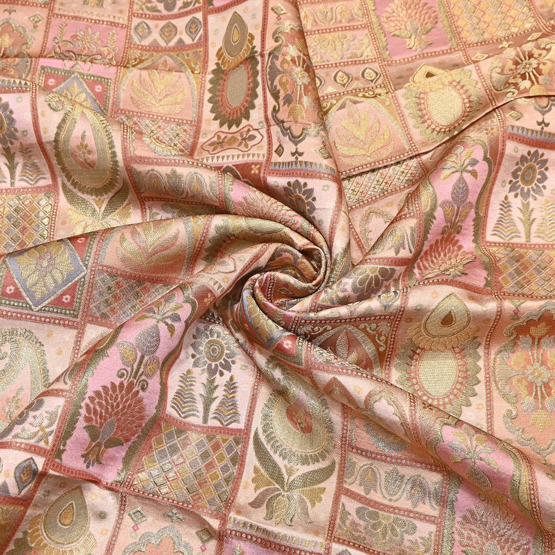 Luxury Gajji Satin Position Print Zari Jacquard Fabric 44" – Premium Designer Fabric- C11322-2
