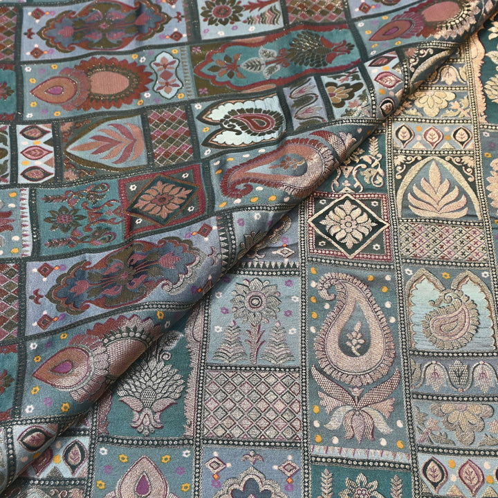 Luxury Gajji Satin Position Print Zari Jacquard Fabric 44" – Premium Designer Fabric- C11322-3