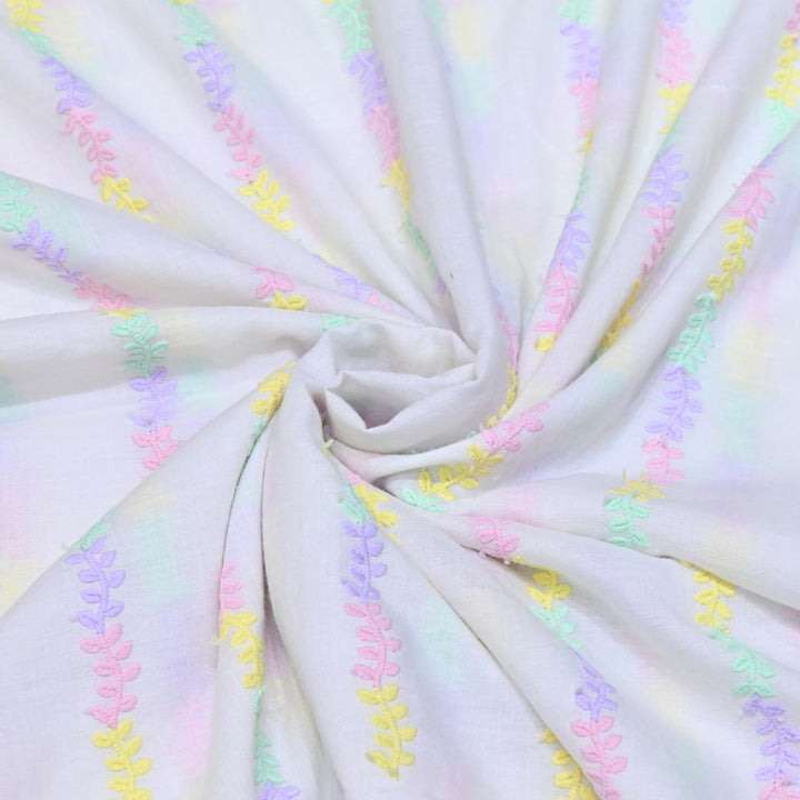 Dyeable Cotton Chikan Booti Embroidery Fabric – Soft Lightweight Ethnic Fabric-MJF946-5