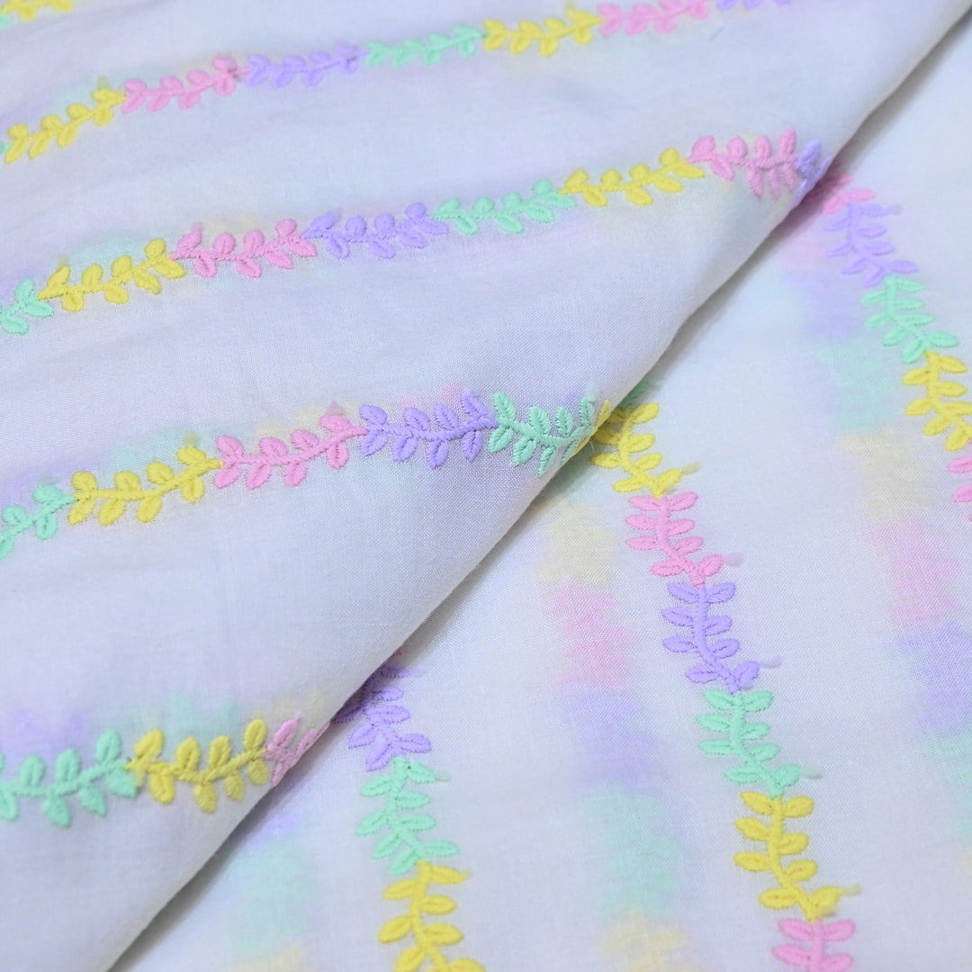 Dyeable Cotton Chikan Booti Embroidery Fabric – Soft Lightweight Ethnic Fabric-MJF946-5
