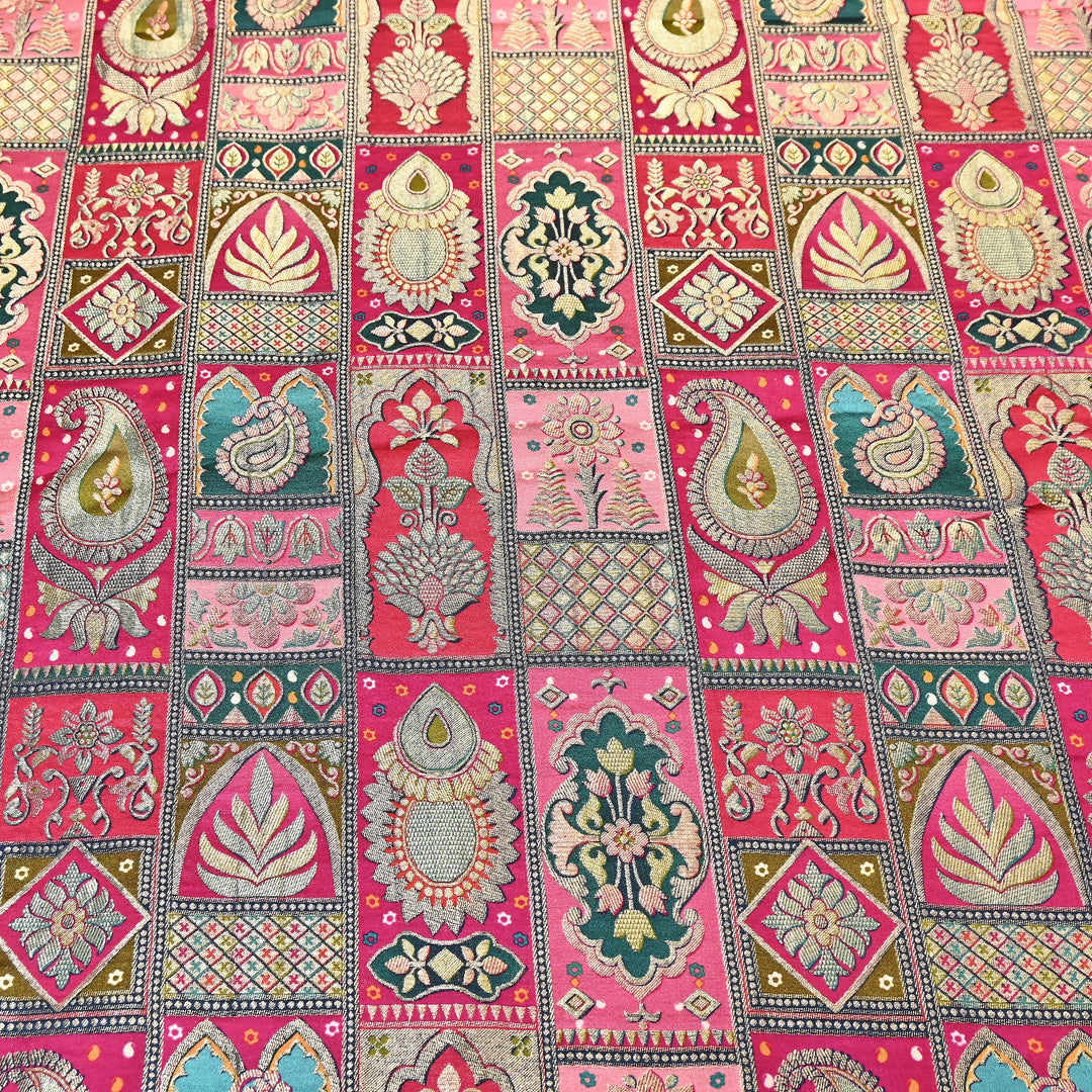 Luxury Gajji Satin Position Print Zari Jacquard Fabric 44" – Premium Designer Fabric- C11322-5